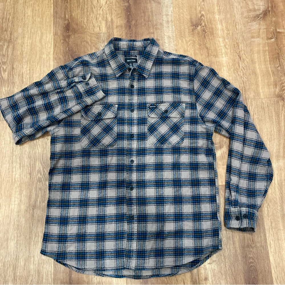 Brixton Bowery Standard Fit Flannel Mens XL Brown Plaid Western Biker Chore